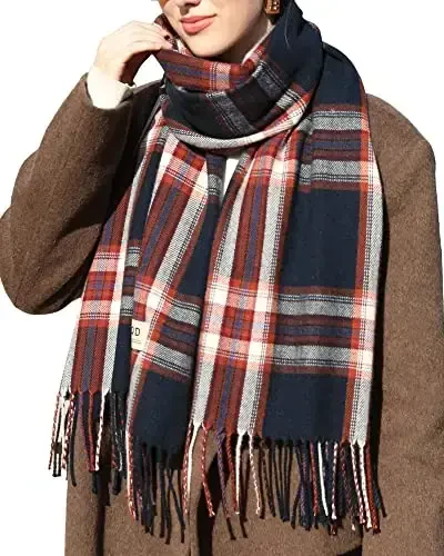 Women's Winter Scarf Large Warm Shawl Classic Tassel Plaid Oversized Scarves Thick Wraps - MODAZONE