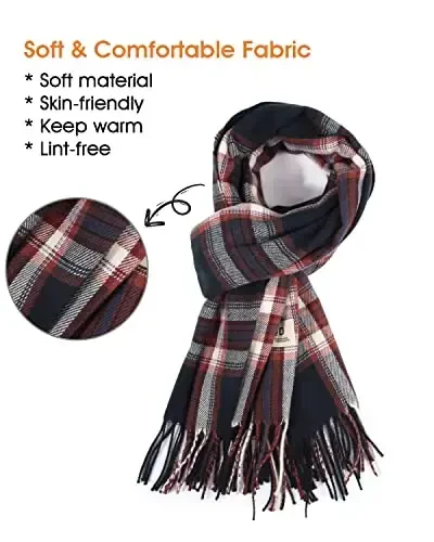 Women's Winter Scarf Large Warm Shawl Classic Tassel Plaid Oversized Scarves Thick Wraps - 2