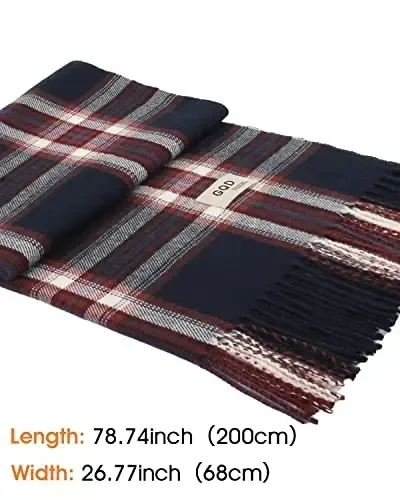 Women's Winter Scarf Large Warm Shawl Classic Tassel Plaid Oversized Scarves Thick Wraps - 3