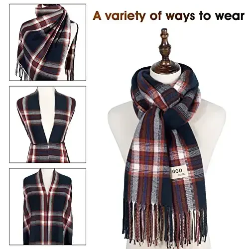 Women's Winter Scarf Large Warm Shawl Classic Tassel Plaid Oversized Scarves Thick Wraps - 5