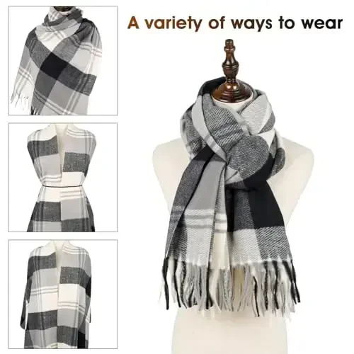 Women's Winter Scarf Large Warm Shawl Classic Tassel Plaid Oversized Scarves Thick Wraps - 4