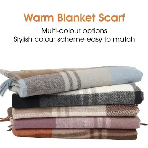 Women's Winter Scarf Large Warm Shawl Classic Tassel Plaid Oversized Scarves Thick Wraps - 5