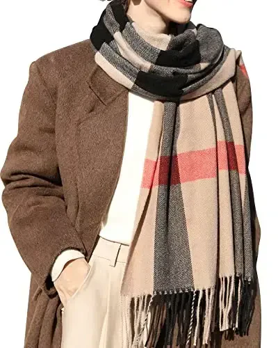 Women's Winter Scarf Large Warm Shawl Classic Tassel Plaid Oversized Scarves Thick Wraps - 1