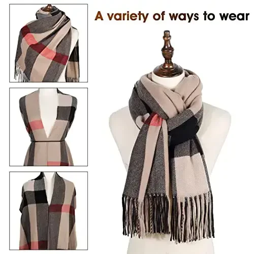 Women's Winter Scarf Large Warm Shawl Classic Tassel Plaid Oversized Scarves Thick Wraps - 5