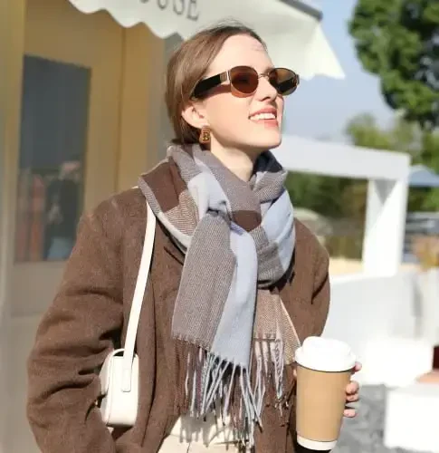 Women's Winter Scarf Large Warm Shawl Classic Tassel Plaid Oversized Scarves Thick Wraps - 6