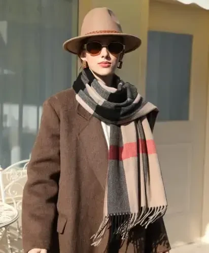 Women's Winter Scarf Large Warm Shawl Classic Tassel Plaid Oversized Scarves Thick Wraps - 6