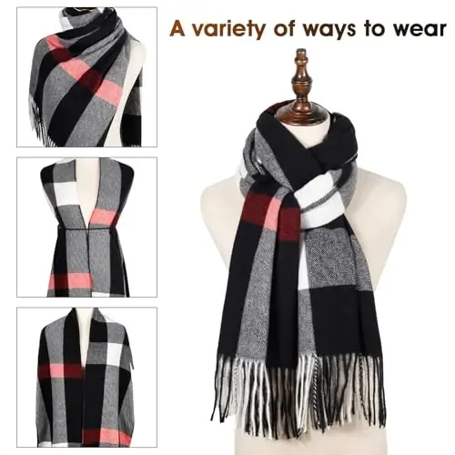 Women's Winter Scarf Large Warm Shawl Classic Tassel Plaid Oversized Scarves Thick Wraps - 3