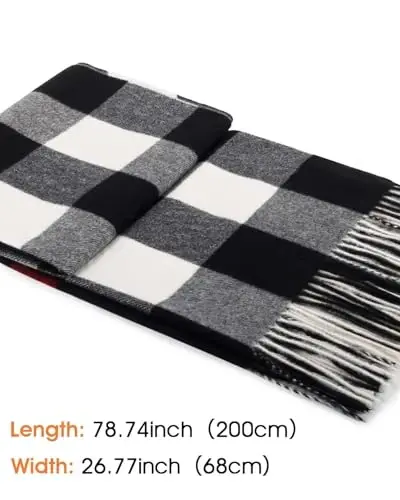 Women's Winter Scarf Large Warm Shawl Classic Tassel Plaid Oversized Scarves Thick Wraps - 4