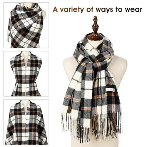 Women's Winter Scarf Large Warm Shawl Classic Tassel Plaid Oversized Scarves Thick Wraps - 4