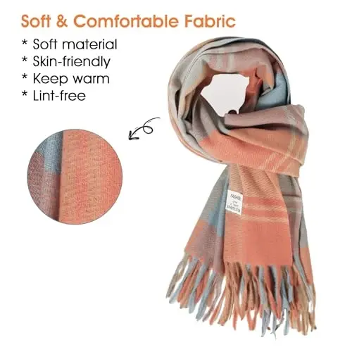 Women's Winter Scarf Large Warm Shawl Classic Tassel Plaid Oversized Scarves Thick Wraps - 2