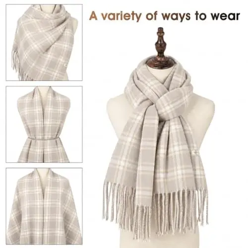 Women's Winter Scarf Large Warm Shawl Wraps Plaid Oversized Thick Scarves - 3