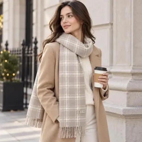 Women's Winter Scarf Large Warm Shawl Wraps Plaid Oversized Thick Scarves - 5