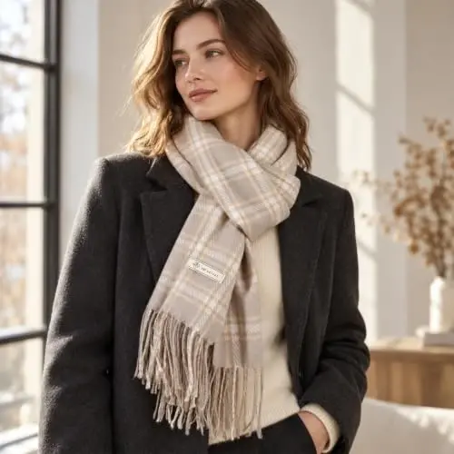 Women's Winter Scarf Large Warm Shawl Wraps Plaid Oversized Thick Scarves - 6