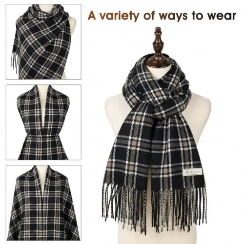 Women's Winter Scarf Large Warm Shawl Wraps Plaid Oversized Thick Scarves - 3