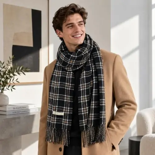 Women's Winter Scarf Large Warm Shawl Wraps Plaid Oversized Thick Scarves - 5