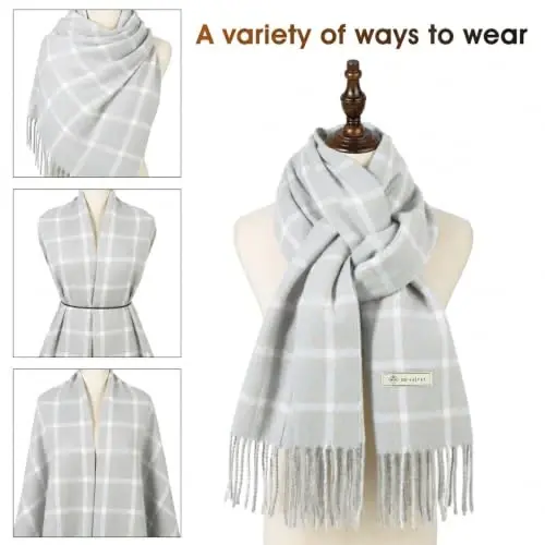 Women's Winter Scarf Large Warm Shawl Wraps Plaid Oversized Thick Scarves - 3