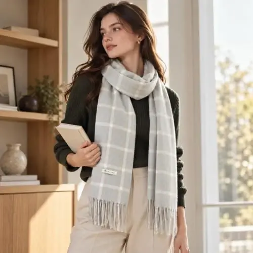 Women's Winter Scarf Large Warm Shawl Wraps Plaid Oversized Thick Scarves - 5