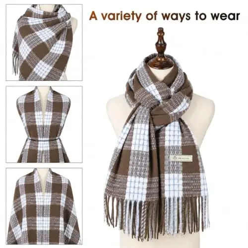 Women's Winter Scarf Large Warm Shawl Wraps Plaid Oversized Thick Scarves - 4