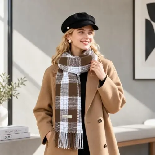 Women's Winter Scarf Large Warm Shawl Wraps Plaid Oversized Thick Scarves - 5