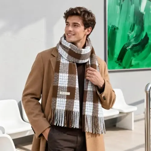Women's Winter Scarf Large Warm Shawl Wraps Plaid Oversized Thick Scarves - 6