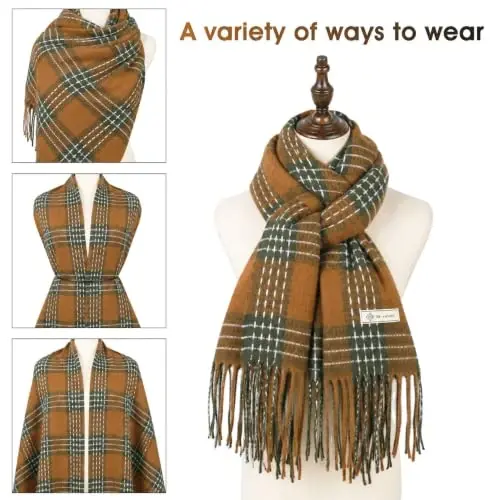 Women's Winter Scarf Large Warm Shawl Wraps Plaid Oversized Thick Scarves - 4