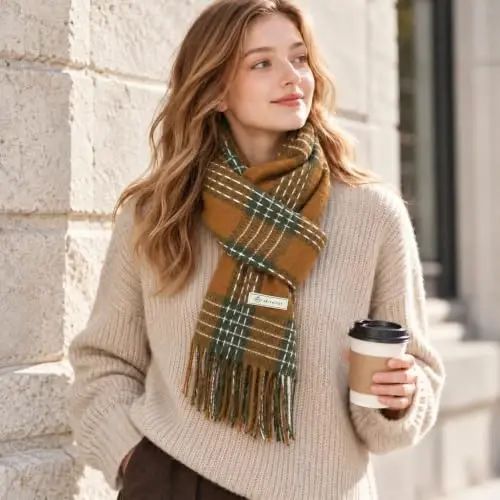 Women's Winter Scarf Large Warm Shawl Wraps Plaid Oversized Thick Scarves - 5