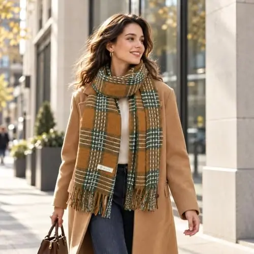 Women's Winter Scarf Large Warm Shawl Wraps Plaid Oversized Thick Scarves - 6