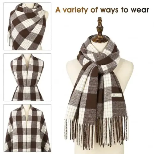 Women's Winter Scarf Large Warm Shawl Wraps Plaid Oversized Thick Scarves - 4