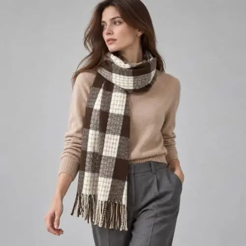 Women's Winter Scarf Large Warm Shawl Wraps Plaid Oversized Thick Scarves - 5