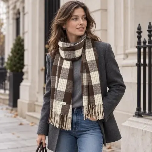 Women's Winter Scarf Large Warm Shawl Wraps Plaid Oversized Thick Scarves - 6