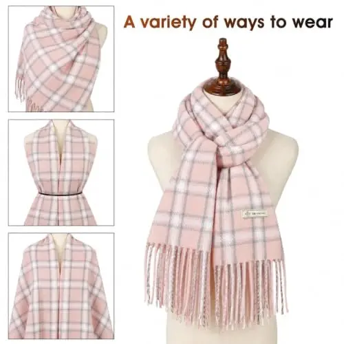 Women's Winter Scarf Large Warm Shawl Wraps Plaid Oversized Thick Scarves - 3