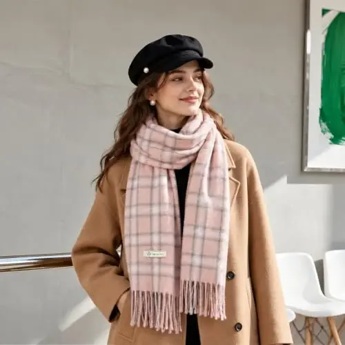 Women's Winter Scarf Large Warm Shawl Wraps Plaid Oversized Thick Scarves - 5
