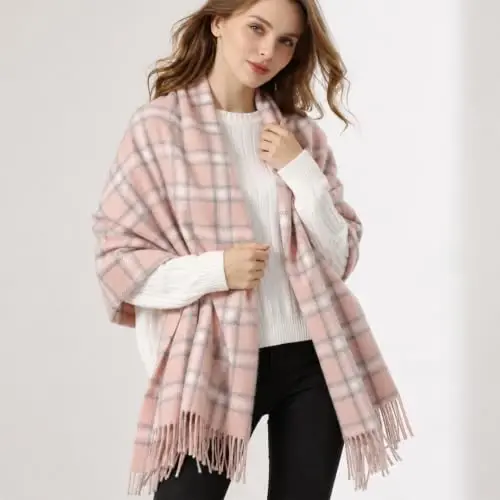 Women's Winter Scarf Large Warm Shawl Wraps Plaid Oversized Thick Scarves - 6