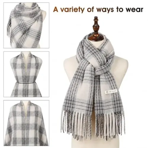 Women's Winter Scarf Large Warm Shawl Wraps Plaid Oversized Thick Scarves - 4