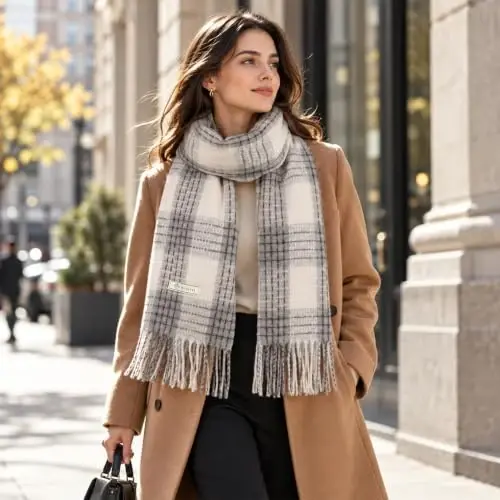 Women's Winter Scarf Large Warm Shawl Wraps Plaid Oversized Thick Scarves - 5