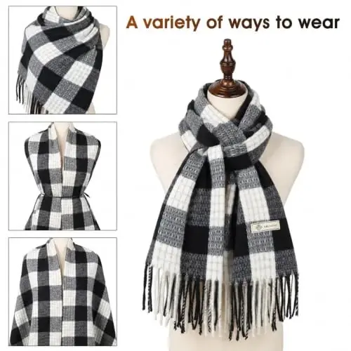 Women's Winter Scarf Large Warm Shawl Wraps Plaid Oversized Thick Scarves - 4