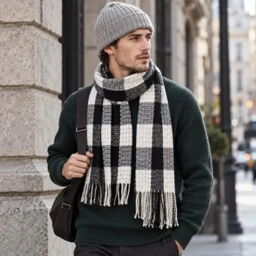 Women's Winter Scarf Large Warm Shawl Wraps Plaid Oversized Thick Scarves - 5