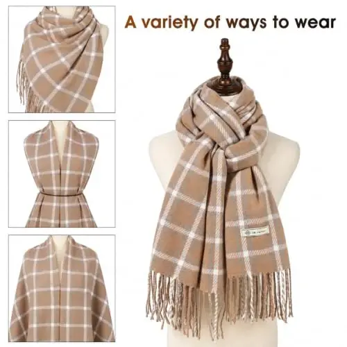 Women's Winter Scarf Large Warm Shawl Wraps Plaid Oversized Thick Scarves - 3