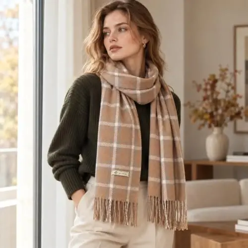 Women's Winter Scarf Large Warm Shawl Wraps Plaid Oversized Thick Scarves - 5