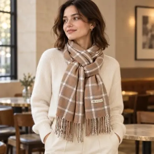 Women's Winter Scarf Large Warm Shawl Wraps Plaid Oversized Thick Scarves - 6
