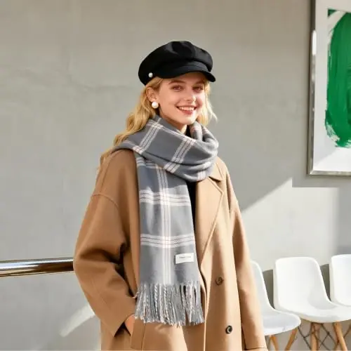 Women's Winter Scarf Large Warm Shawl Wraps Plaid Oversized Thick Scarves - 5