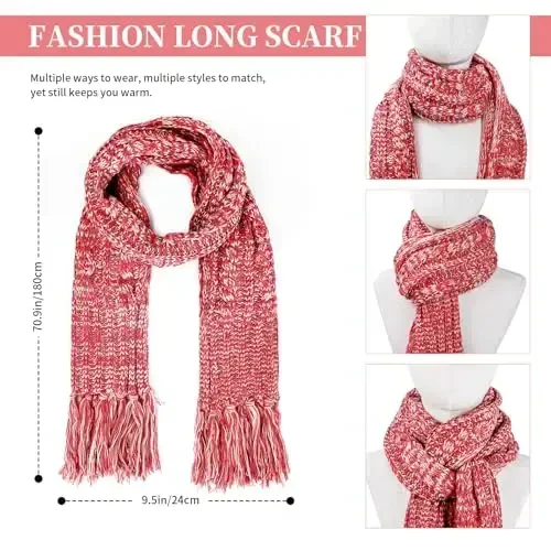 Womens Winter Warm Beanie Hat Touchscreen Gloves Lone Neck Scarf Set with Fleece Lined Pom Skull Cap Gift for Women 3PCS - 4