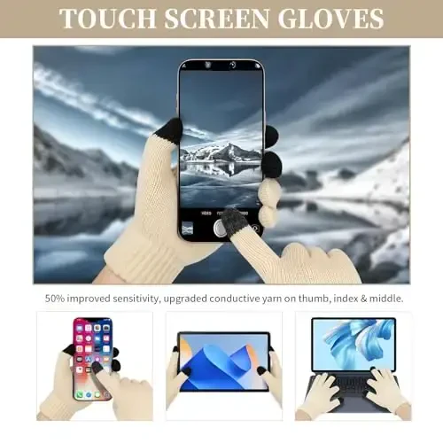 Womens Winter Warm Beanie Hat Touchscreen Gloves Lone Neck Scarf Set with Fleece Lined Pom Skull Cap Gift for Women 3PCS - 3