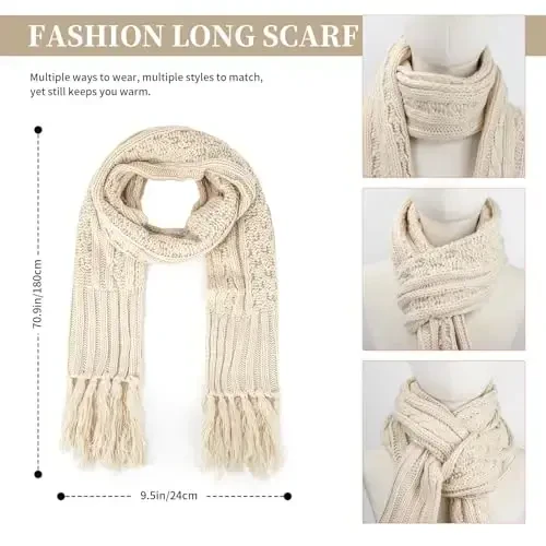 Womens Winter Warm Beanie Hat Touchscreen Gloves Lone Neck Scarf Set with Fleece Lined Pom Skull Cap Gift for Women 3PCS - 4