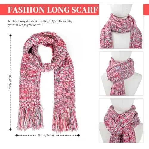 Womens Winter Warm Beanie Hat Touchscreen Gloves Lone Neck Scarf Set with Fleece Lined Pom Skull Cap Gift for Women 3PCS - 4