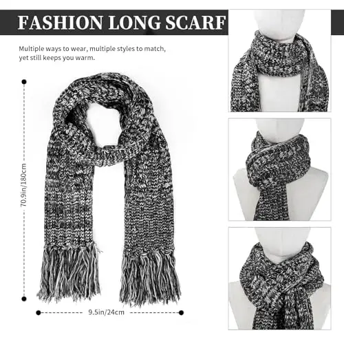 Womens Winter Warm Beanie Hat Touchscreen Gloves Lone Neck Scarf Set with Fleece Lined Pom Skull Cap Gift for Women 3PCS - 4