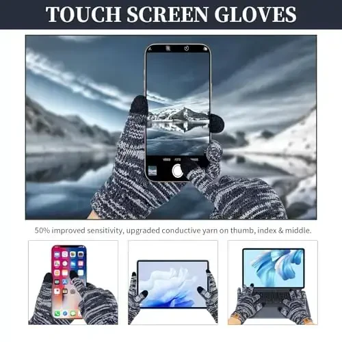 Womens Winter Warm Beanie Hat Touchscreen Gloves Lone Neck Scarf Set with Fleece Lined Pom Skull Cap Gift for Women 3PCS - 3