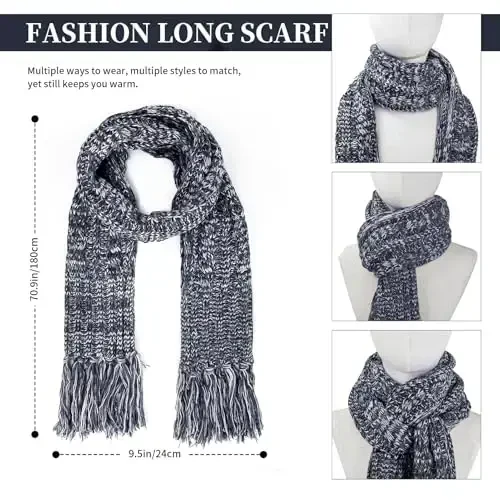 Womens Winter Warm Beanie Hat Touchscreen Gloves Lone Neck Scarf Set with Fleece Lined Pom Skull Cap Gift for Women 3PCS - 4