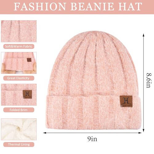 Womens Winter Warm Knit Beanie Hat Touchscreen Gloves Long Neck Scarf Set with Fleece Lined Skull Caps Gifts for Women - 2