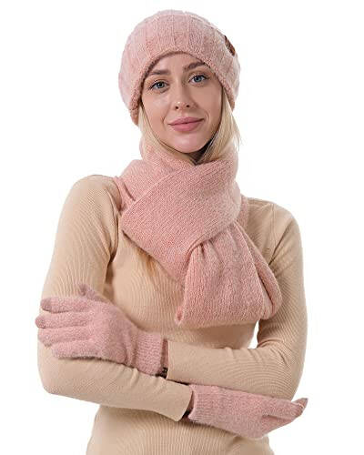 Womens Winter Warm Knit Beanie Hat Touchscreen Gloves Long Neck Scarf Set with Fleece Lined Skull Caps Gifts for Women - 6